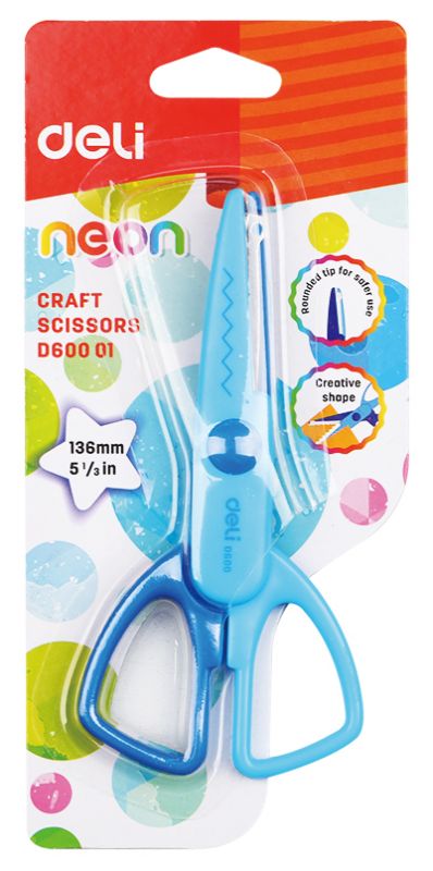 Ножницы Deli ED60001 Neon детские 136мм ручки пластиковые сталь ассорти блистер
