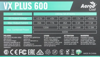Блок питания Aerocool ATX 600W VX PLUS 600W
