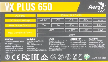Блок питания Aerocool ATX 650W VX Plus