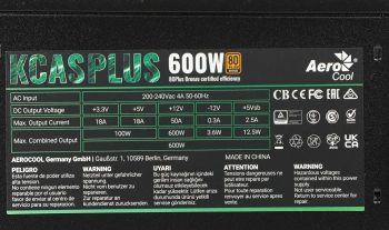 Блок питания Aerocool ATX 600W KCAS PLUS 600