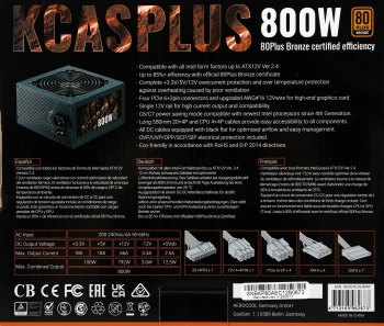 Блок питания Aerocool ATX 800W KCAS PLUS 800