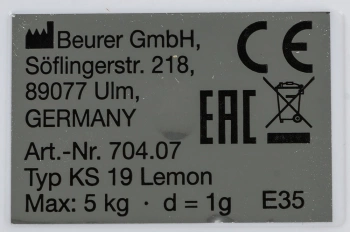 Весы кухонные электронные Beurer KS19 lemon