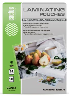 Пленка для ламинирования Cactus 80мкм A4 (100шт) глянцевая 216x303мм  CS-LPGA480100