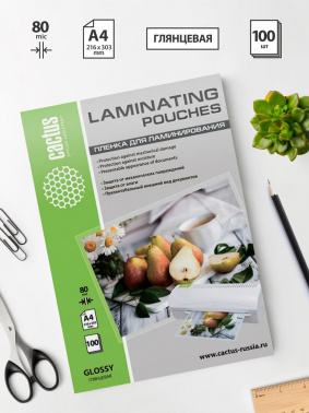 Пленка для ламинирования Cactus 80мкм A4 (100шт) глянцевая 216x303мм  CS-LPGA480100