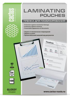 Пленка для ламинирования Cactus 60мкм A4 (100шт) глянцевая 216x303мм  CS-LPGA460100