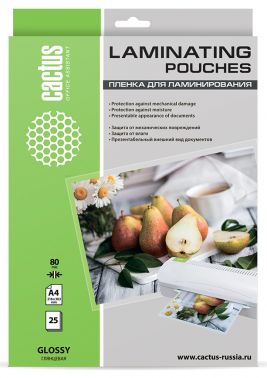 Пленка для ламинирования Cactus 80мкм A4 (25шт) глянцевая 216x303мм  CS-LPGA48025