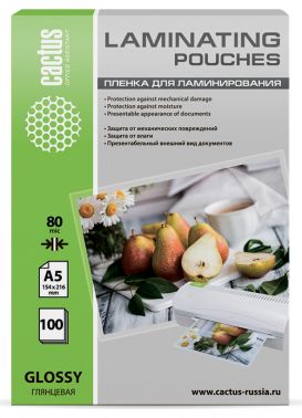 Пленка для ламинирования Cactus 80мкм A5 (100шт) глянцевая 154x216мм  CS-LPGA580100
