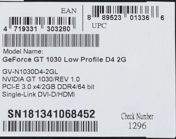 Видеокарта Gigabyte PCI-E 3.0 GV-N1030D4-2GL NVIDIA  GeForce GT 1030