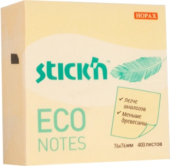 Блок самоклеящийся бумажный Stick`n ECO 21799 76x76мм 400лист. 60г/м2 пастель желтый