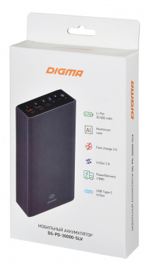 Мобильный аккумулятор Digma Power Delivery DG-PD-30000-SLV 30000mAh 3A QC PD 18W 3xUSB серебристый