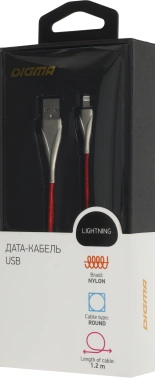 Кабель Digma LIGHT-1.2M-RED USB (m)-Lightning (m) 1.2м красный