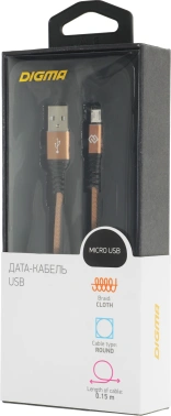 Кабель Digma MICROUSB-0.15M-BLK USB (m)-micro USB (m) 0.15м коричневый