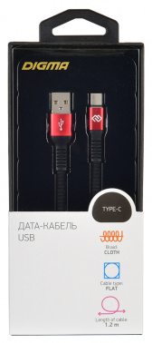 Кабель Digma TYPE-C-1.2M-FLAT-BLK USB (m)-USB Type-C (m) 1.2м черный/красный плоский