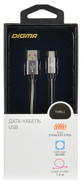 Кабель Digma TYPE-C-1.2M-BRAIDED-G USB (m)-USB Type-C (m) 1.2м черный