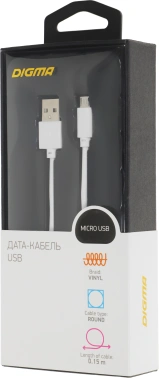 Кабель Digma MICROUSB-0.15M-WH USB (m)-micro USB (m) 0.15м белый