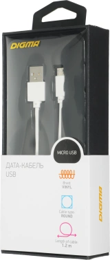 Кабель Digma MICROUSB-1.2M-WH USB (m)-micro USB (m) 1.2м белый