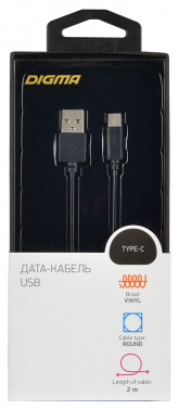 Кабель Digma TYPE-C-2M-BLK USB (m)-USB Type-C (m) 2м черный