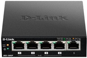 Коммутатор D-Link DES-1005P/B1A 5x100Мбит/с 4PoE 60W неуправляемый