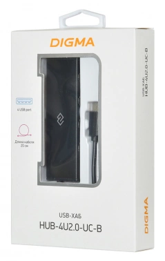Разветвитель USB-C Digma HUB-4U2.0-UC-B