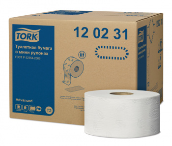 Бумага туалетная Tork профессиональная Advanced 2-хслойная 170м белый (уп.:12рул) (120231)