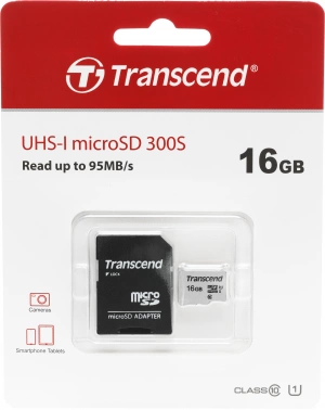 Флеш карта microSDHC 16GB Transcend  TS16GUSD300S-A
