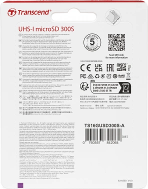 Флеш карта microSDHC 16GB Transcend  TS16GUSD300S-A