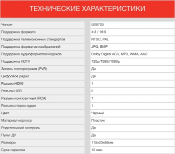 Ресивер DVB-T2 Starwind CT-200