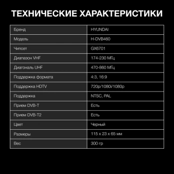 Ресивер DVB-T2 Hyundai H-DVB460