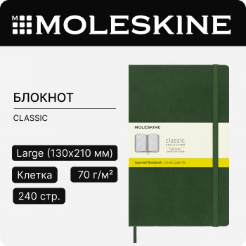 Блокнот Moleskine CLASSIC QP061K15 Large 130х210мм 240стр. клетка твердая обложка зеленый