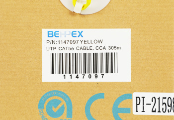 Кабель сетевой UTP 4 пары cat5E solid 0.45мм CCA 305м желтый