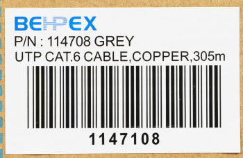 Кабель сетевой UTP 4 пары cat6 solid 0.55мм Cu 305м серый (BHP-C6CU)