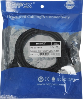 Кабель DisplayPort (m) DVI (m) 2м черный