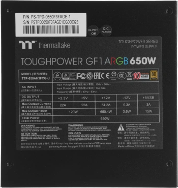 Блок питания Thermaltake ATX 650W Toughpower GF1 ARGB
