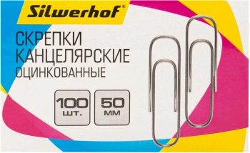 Скрепки Silwerhof 491037 металл оцинкованные 50мм (упак.:100шт) картонная коробка