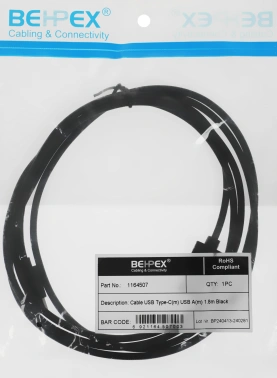 Кабель USB (m)-USB Type-C (m) 1.8м черный