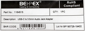 Переходник Jack 3.5 (f)-USB Type-C (m) 0.05м белый