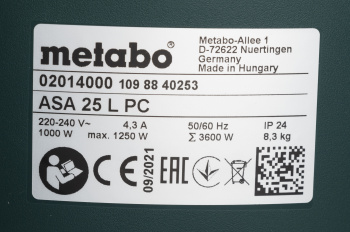 Строительный пылесос Metabo ASA 25 L PC