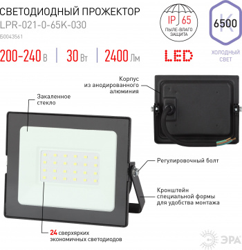 Прожектор уличный Эра Eco Slim  LPR-021-0-65K-030