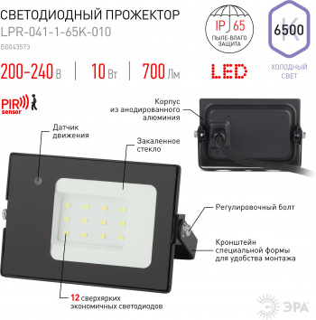Прожектор уличный Эра Eco Slim  LPR-041-1-65K-020