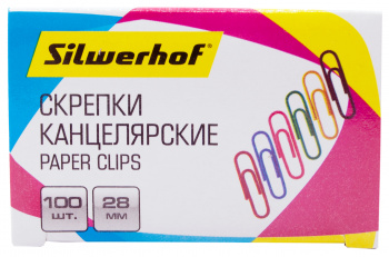 Скрепки Silwerhof 492022 металл пластиковая оболочка 28мм ассорти (упак.:100шт) картонная коробка