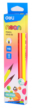 Карандаш ч, г Deli EU54600-1 Neon HB трехгран. пластик коробка (1шт) ластик