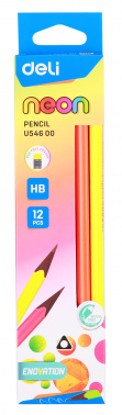 Карандаш ч, г Deli EU54600-1 Neon HB трехгран. пластик коробка (1шт) ластик