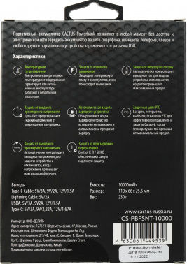 Мобильный аккумулятор Cactus  CS-PBFSNT-10000