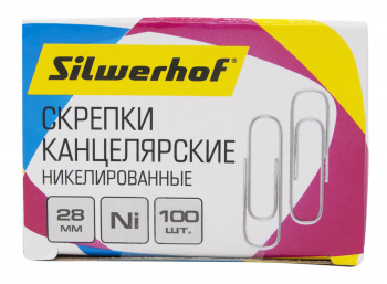 Скрепки Silwerhof 194041 никель 28мм (упак.:100шт) картонная коробка