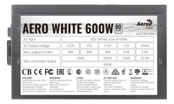 Блок питания Aerocool ATX 600W AERO WHITE