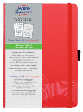 Блокнот Avery Zweckform NOTIZIO 7039 A5 80стр. клетка мягкая обложка фиксирующая резинка прошитый красный