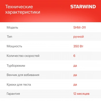 Миксер ручной Starwind SHM-311