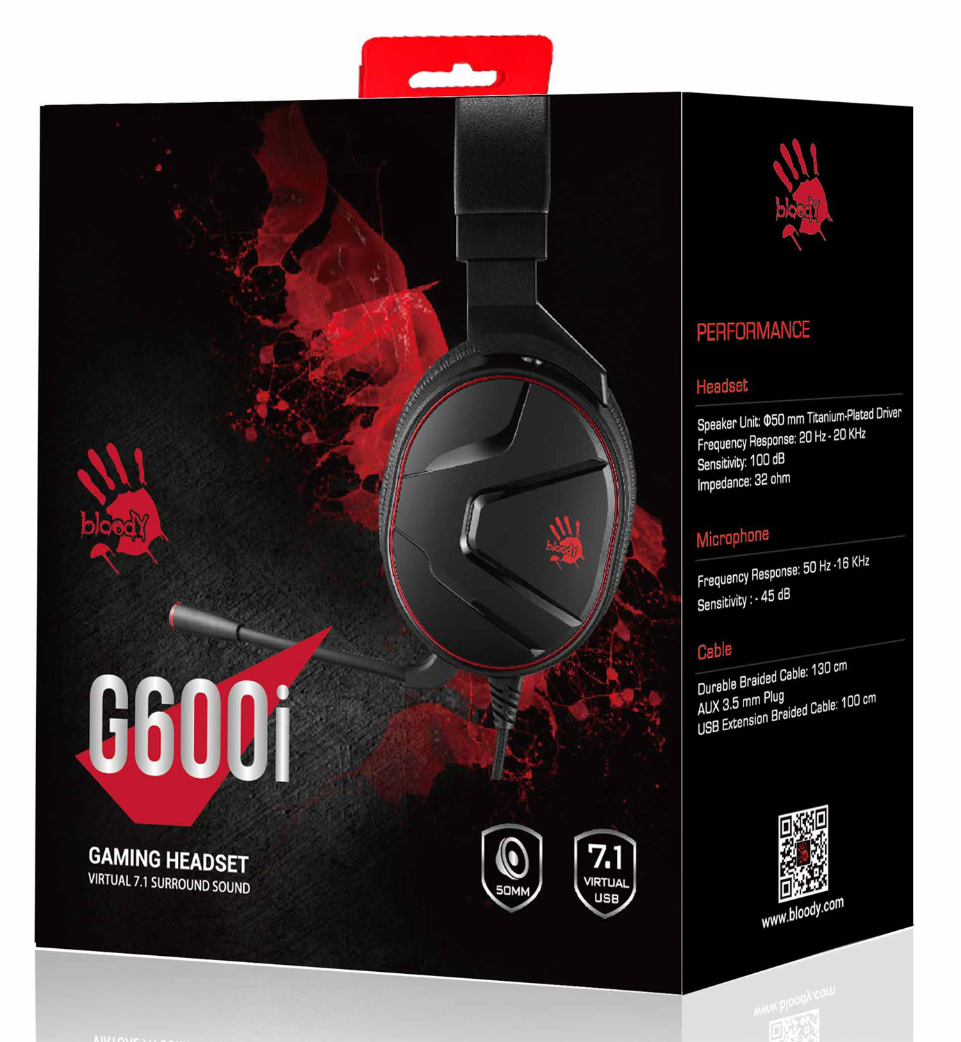 Наушники с микрофоном A4Tech Bloody G600i черный 1.3м мониторные USB оголовье (G600I)