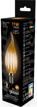 Лампа филам. Gauss Filament 11Вт цок.:E14 свеча 220B св.свеч.бел.теп. CF35 (упак.:1шт) (104801111)