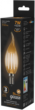 Лампа светодиодная Gauss Filament 7Вт цок.:E14 свеча 220B 2700K св.свеч.бел.теп. CF35 (упак.:1шт) (104801107)